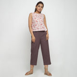 Front View of a Model wearing Sanganeri Floral Print Top and Culottes Set