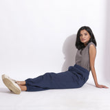 Left View of a Model wearing Comfy Navy Blue Cotton Waffle Jogger Pant