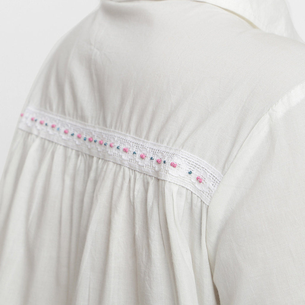 Back Detail of a Model wearing White Cotton Lined Button-Down Top