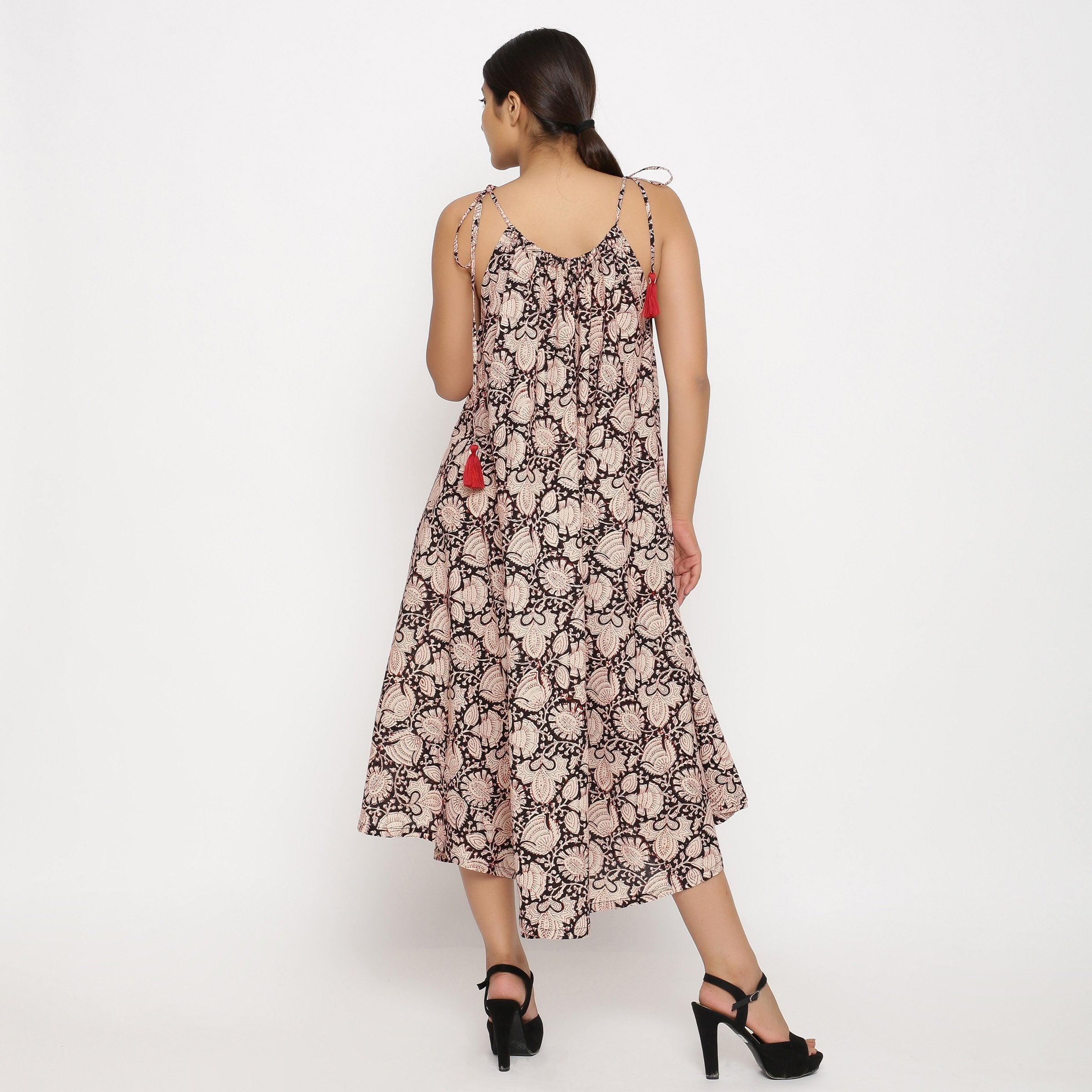 Back View of a Model wearing Convertible 3-Way Beige Skirt Dress