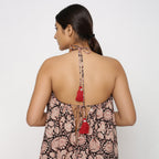 Back View of a Model wearing Convertible 3-Way Beige Skirt Dress