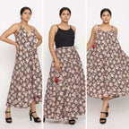 Front View of a Model wearing Convertible 3-Way Beige Skirt Dress