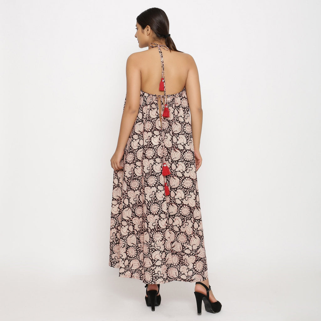 Back View of a Model wearing Convertible 3-Way Beige Skirt Dress