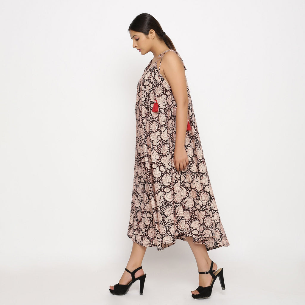 Left View of a Model wearing Convertible 3-Way Beige Skirt Dress