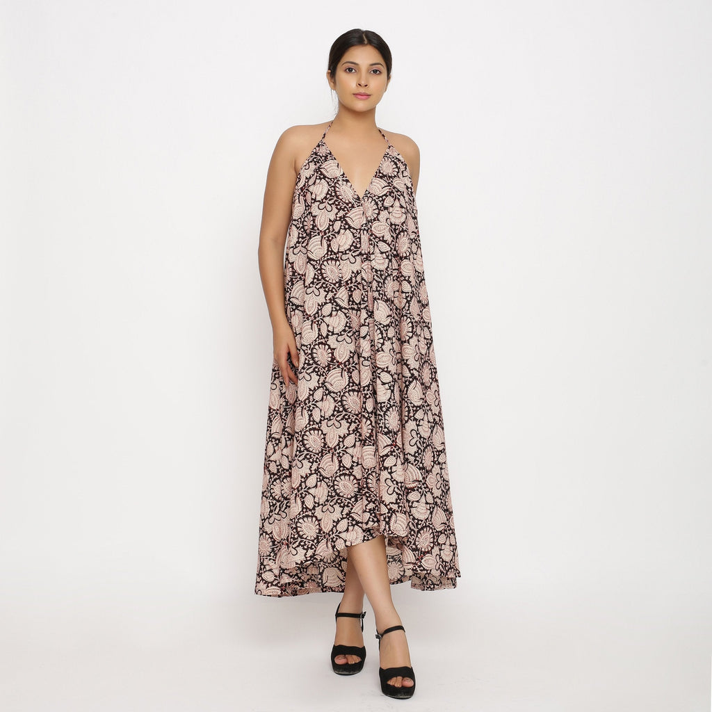 Front View of a Model wearing Convertible 3-Way Beige Skirt Dress