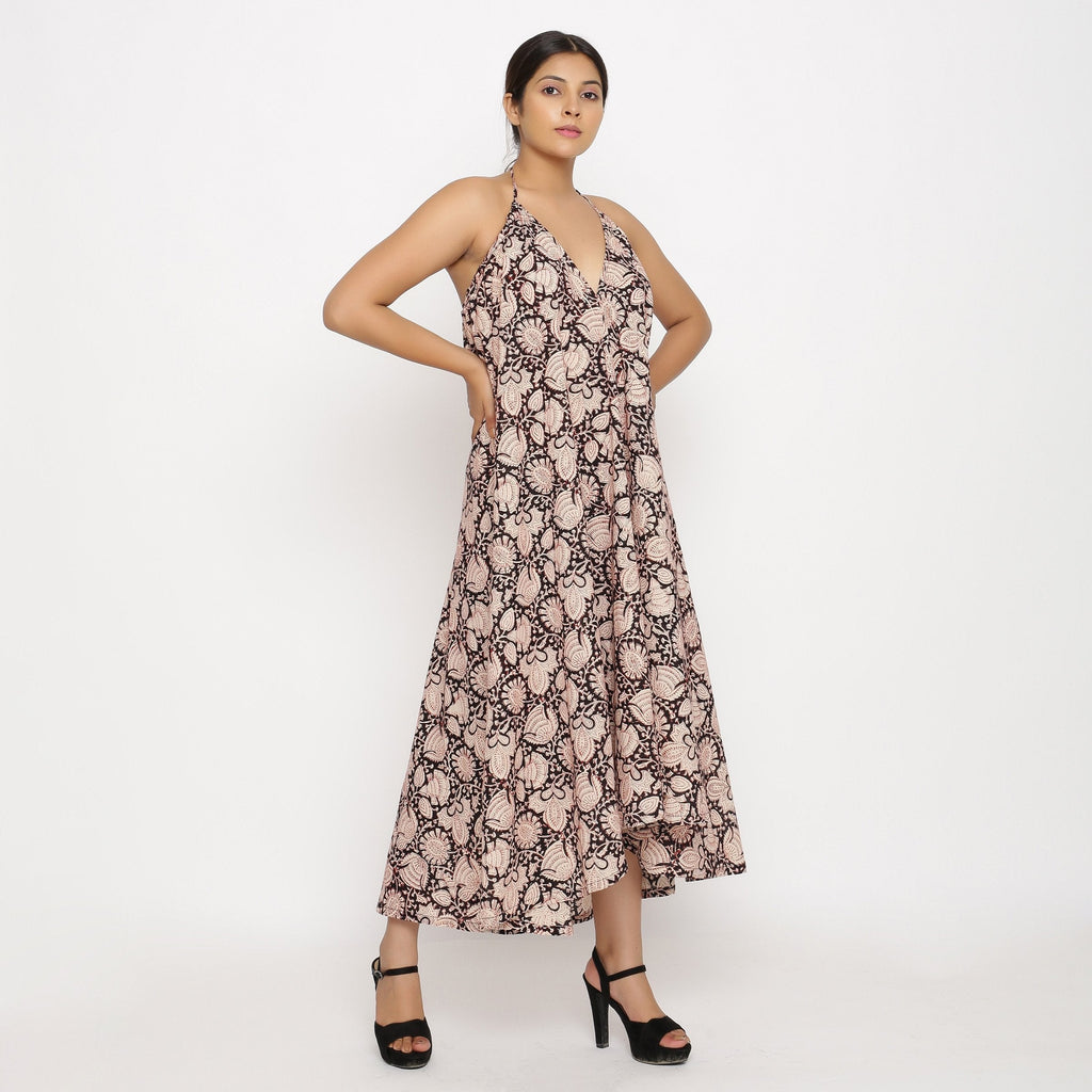 Front View of a Model wearing Convertible 3-Way Beige Skirt Dress