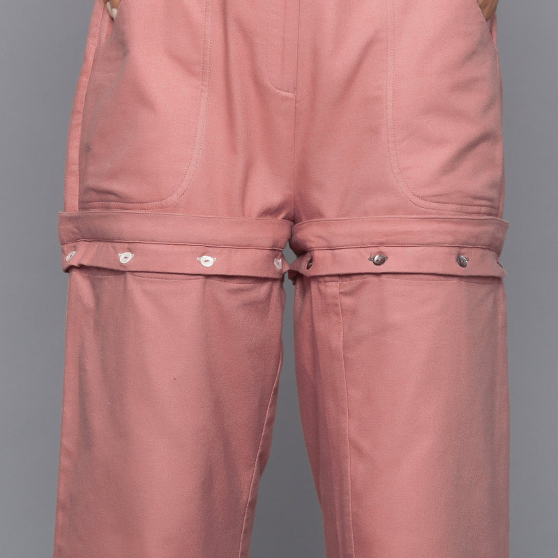 Front Detail of a Model wearing Pink Flannel Convertible Pant Shorts