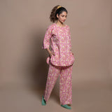 Right View of a Model wearing Cotton Block Print Comfy Loungewear Set