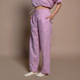 Left View of a Model wearing Wine Hand Block Print Cotton Comfy Pants