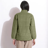 Back View of a Model wearing Sage Green Corduroy Quilted Puffer Jacket