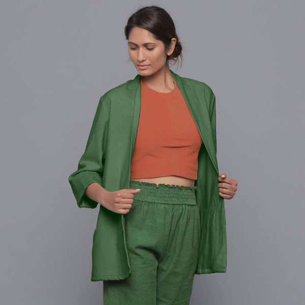 Front Detail of a Model wearing Cotton Corduroy 3-Piece Set with Overlay