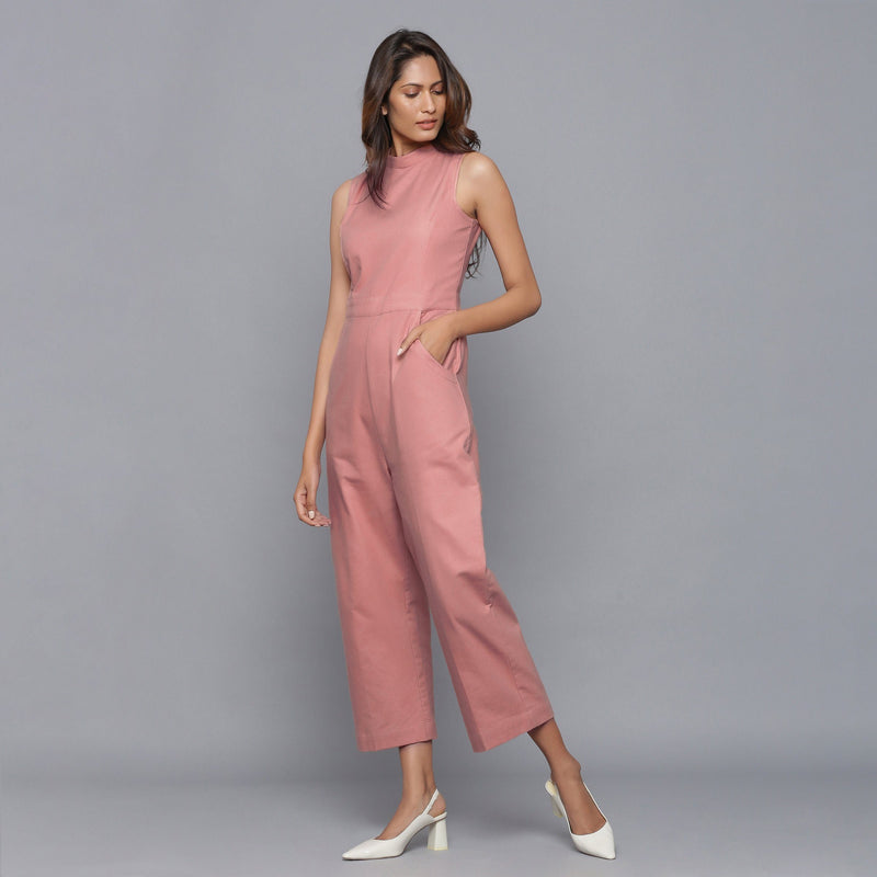 Left View of a Model wearing English Rose Flannel Sleeveless Jumpsuit