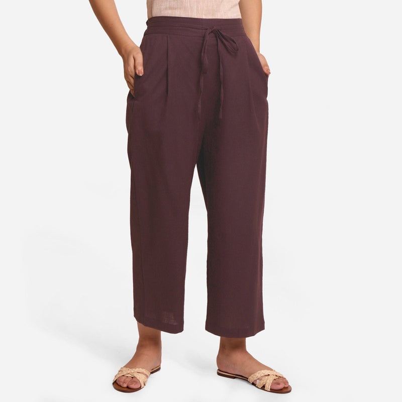 Front View of a Model wearing Brown Cotton Flax Wide Legged Pant