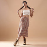 Front View of a Model Wearing Cotton Flax Tube Top and Paneled Skirt Set