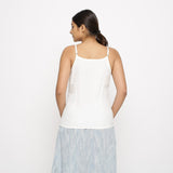 Back View of a Model wearing Solid White Cotton Moss Spaghetti Top