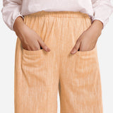 Front Detail of a Model wearing Yellow Yarn Dyed Cotton Harem Pant