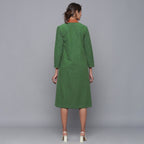 Back View of a Model wearing Reversible Convertible Corduroy Button Down Jacket Dress