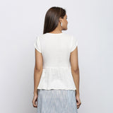 Back View of a Model wearing Off-White Crinkled Cotton Wrap Top