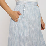Right View of a Model wearing Sky Blue Yarn Dyed Cotton Relaxed Fit Skirt