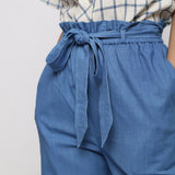 Front Detail of a Model wearing Vegetable Dyed Wide Legged Paperbag Pant