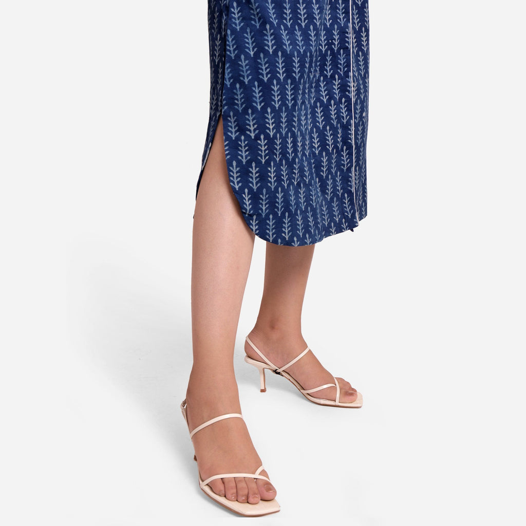 Close View of a Model wearing Dabu Hand Block Printed A-Line Skirt
