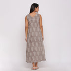 Back View of a Model wearing Dabu Block Printed Sleeveless Shift Dress