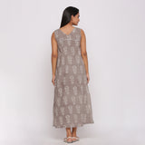 Back View of a Model wearing Dabu Block Printed Sleeveless Shift Dress