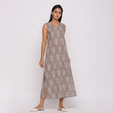 Front View of a Model wearing Dabu Block Printed Sleeveless Shift Dress