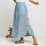 Left View of a Model wearing Dabu Printed Breezy Blue A-Line Skirt