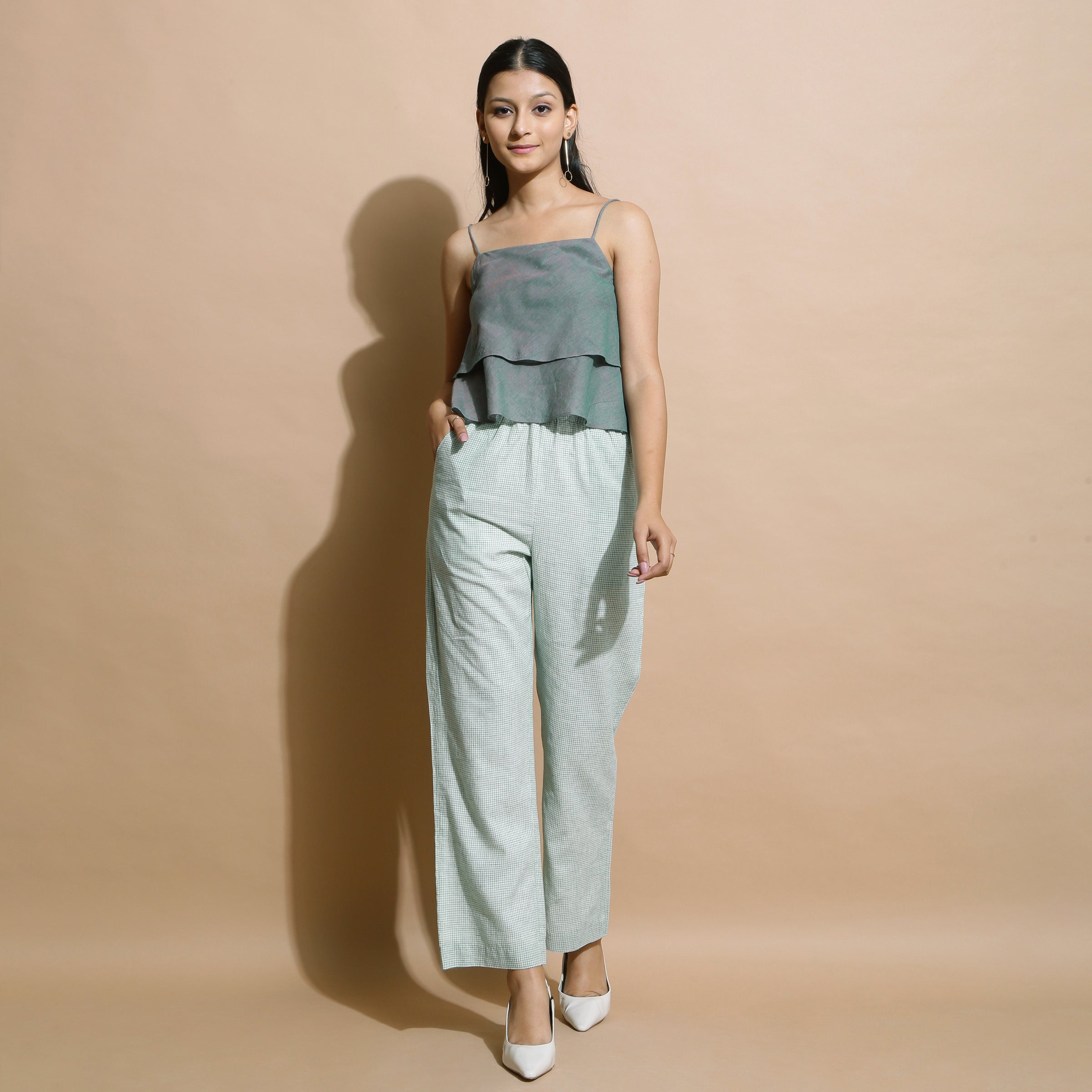 Dark Green Handspun Cotton Flared Camisole Top