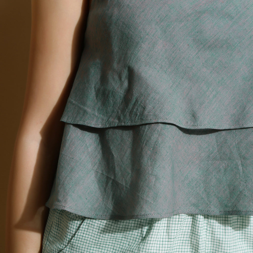 Dark Green Handspun Cotton Flared Camisole Top