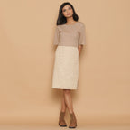 Front View of a Model wearing Dusk Beige Slim Fit Shift Dress