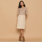 Front View of a Model wearing Dusk Beige Slim Fit Shift Dress