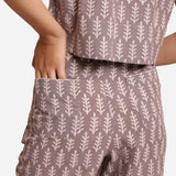 Front Detail of a Model wearing Dabu Block Print Grey Mid-Rise Culottes