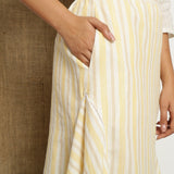 Ecru and Yellow Striped Handspun Cotton Elasticated Midi Skirt