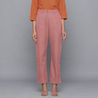 Front View of a Model Wearing English Rose Flannel Rolled-Up Straight Pant