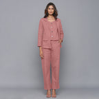 Front View of a Model Wearing English Rose Flannel Rolled-Up Straight Pant