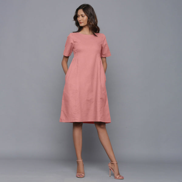 Front View of a Model wearing English Rose Paneled Cotton Flannel Dress