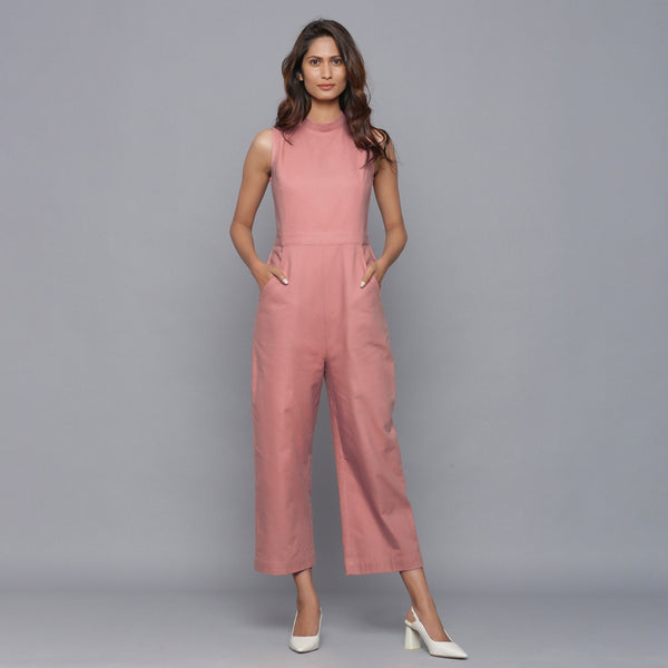 Front View of a Model wearing English Rose Flannel Sleeveless Jumpsuit