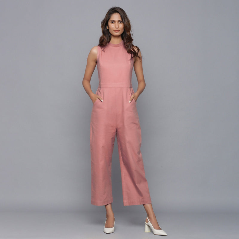 Front View of a Model wearing English Rose Flannel Sleeveless Jumpsuit