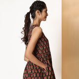 Right View of a Model wearing Floral Bagru Block Printed Gathered Dress