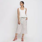 Front View of a Model wearing Floral Block Printed Low Rise Culottes