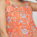 Front Detail of a Model wearing Floral Block Printed Straight Top