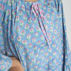 Front Detail of a Model wearing Floral Hand Block Printed Balloon Top