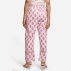 Back View of a Model wearing Fuchsia Block Printed Straight Pant