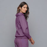 Back View of a Model wearing Grape Wine Cowl Neck Flannel Blouson Top