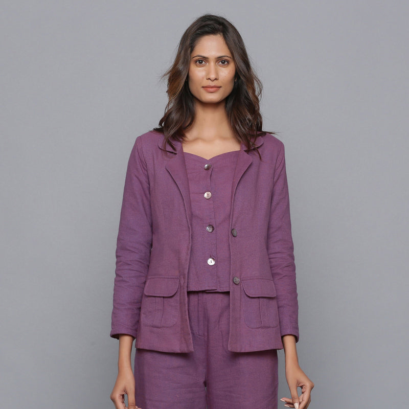 Front View of a Model wearing Grape Wine Slim Fit Flannel Blazer