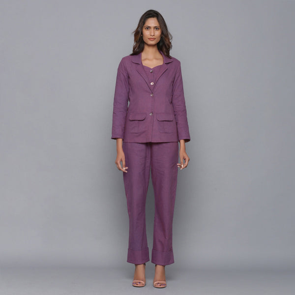 Front View of a Model wearing Grape Wine Cotton Flannel 3-Piece Set