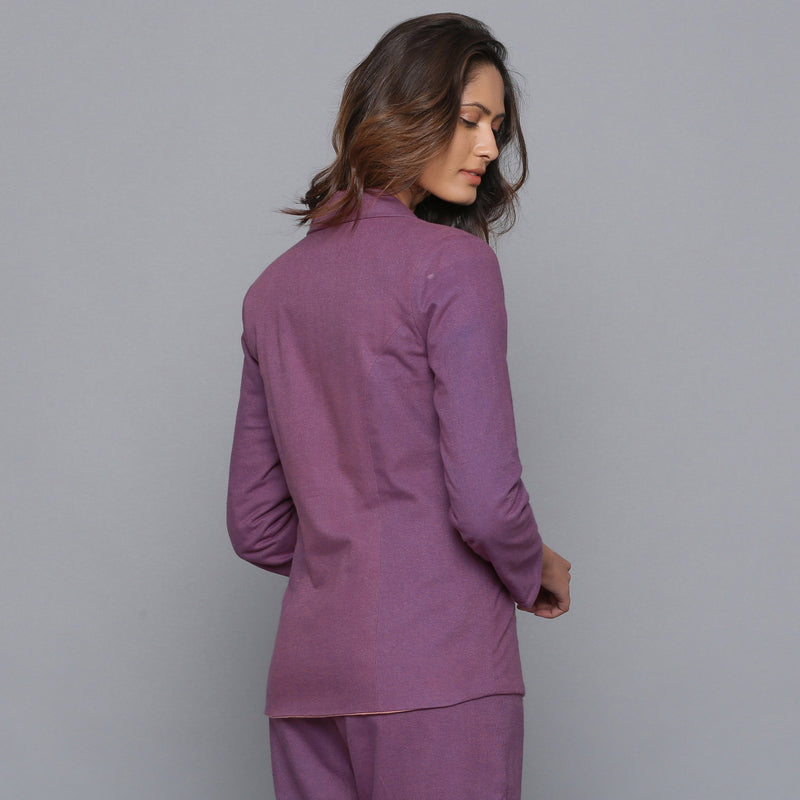 Back View of a Model wearing Grape Wine Slim Fit Flannel Blazer