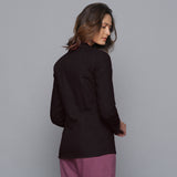 Wine Warm Cotton Flannel Top, Rolled-up Pant and Black Blazer Co-ord Set